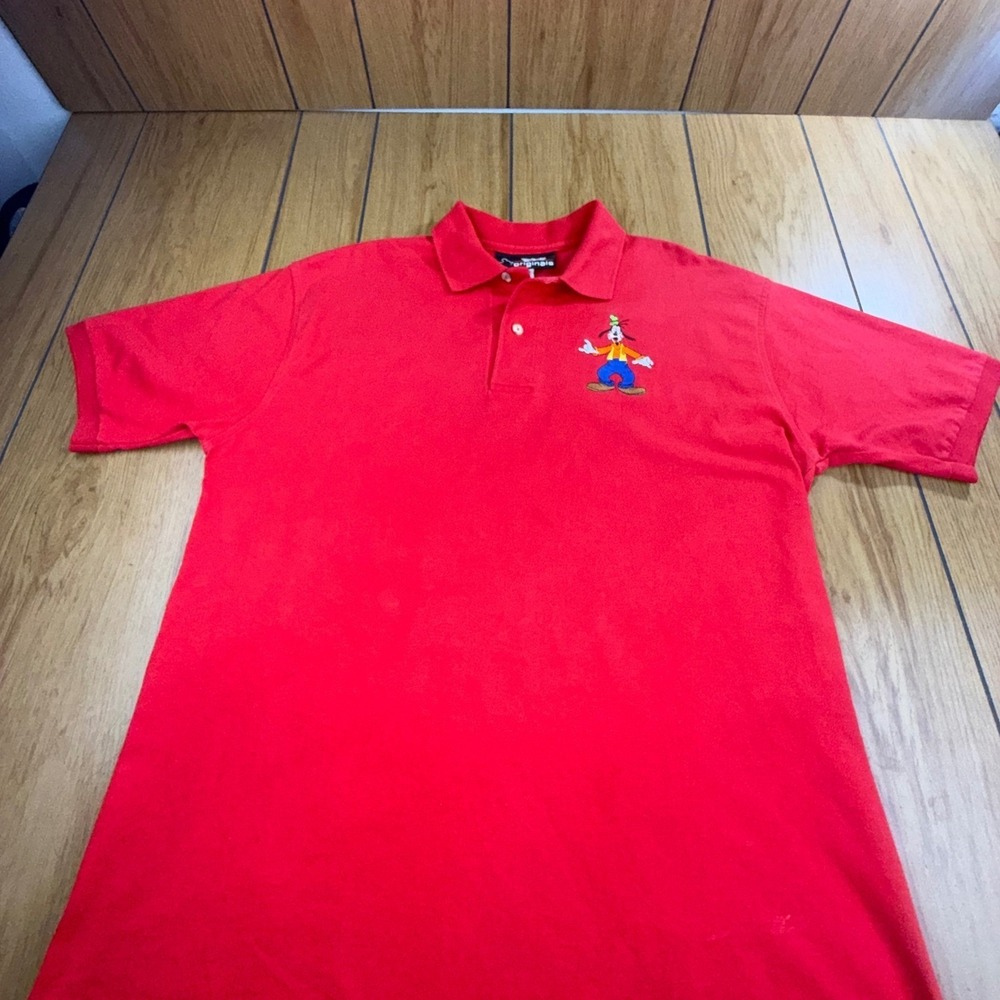 Disney‎ Originals Mens Red Goofy Embroidered Polo Shirt Made in USA Size L